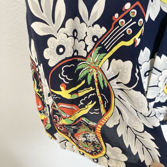 SUN SURF Aloha Hawaiian Shirt Large UKELELE MELODY Navy Rayon Made in Japan 2019 - Picture 5 of 11